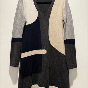 Santini 100% Cashmere Colorblock V-Neck Sweater Dress